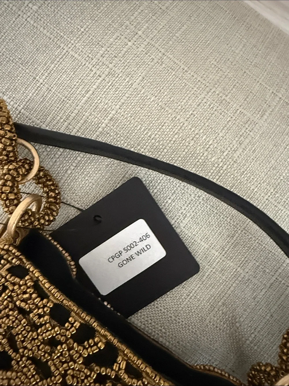 Mary Frances Black & Gold Leopard Beaded Crossbody Phone Bag